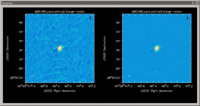 Continuum image after the second iteration (left, phase only) and the iteration (right). The two colour scales are aligned and highlight the improvement.